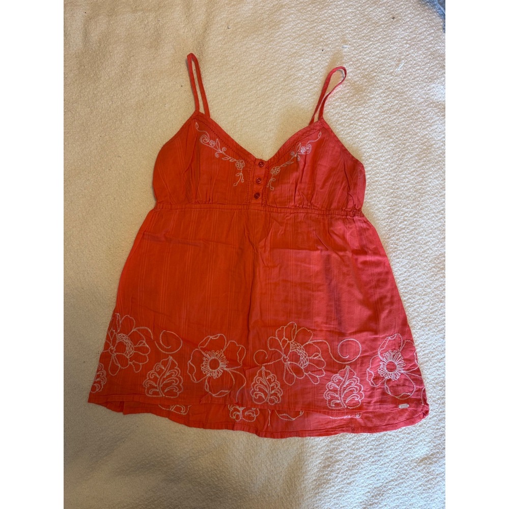 Aeropostale Coral Orange Floral Embroidered Babydoll Cami Top Boho Medium